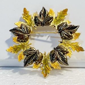 Statement Vintage Kenneth Cole Brooch Pin Leaf Signed Approximately 2"